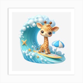 Giraffe On A Wave Art Print