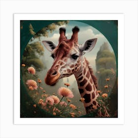 Giraffe In Floral Vintage Arne Thun S Realistic Art (8) Art Print