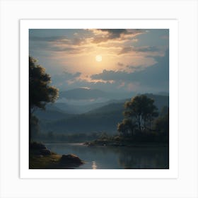 Sunset By The Lake Art Print