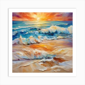 Seashore. Sand, waves, sunset and summer oil colors.2 Art Print