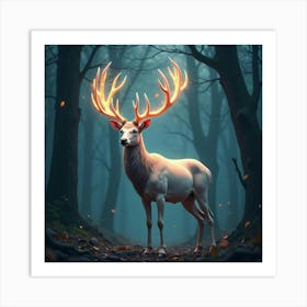 A Majestic Deer With Antlers Of Glowing Crystal Standing In A Dreamlike Forest 1 Art Print