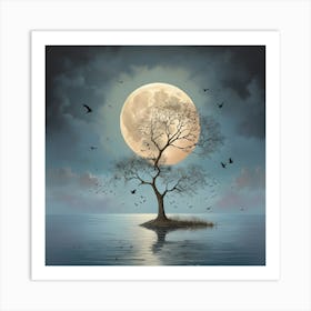 Full Moon Over Tree 1 Art Print