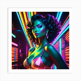 Neon Nights: A Gorgeous Woman in the Heartbeat of Disco 54 Art Print