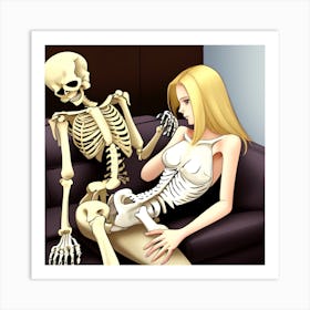 Skeleton and girl Art Print