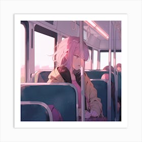 Anime Girl Sitting On A Bus Art Print