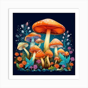 Mushrooms In The Forest 80 Art Print