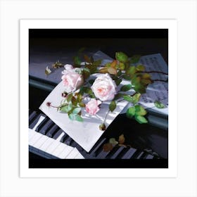 Roses On Piano Keys Art Print