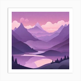 Misty mountains background in purple tone 63 Art Print