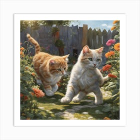 Two Kittens In The Garden Art Print