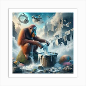 Orangutan Doing Laundry 1 Art Print