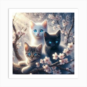 Three Kittens In Cherry Blossoms Art Print