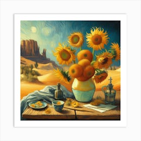 Van Gogh Painted A Sunflower Still Life In The Heart Of The Sahara Desert 3 Art Print