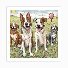 Four Dogs In A Field Art Print