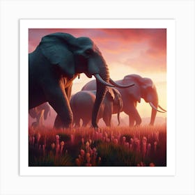 Elephants In The Grass Art Print