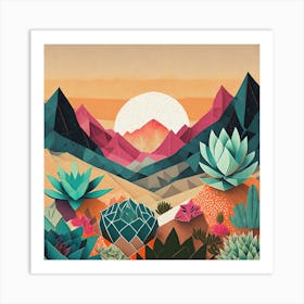 Firefly Beautiful Modern Abstract Succulent Landscape And Desert Flowers With A Cinematic Mountain V (6) Art Print