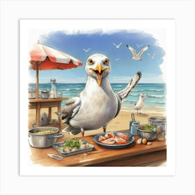 Seagull At The Beach Art Print