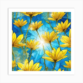 Yellow Flowers In Field With Blue Sky Broken Glass Effect No Background Stunning Something That Art Print