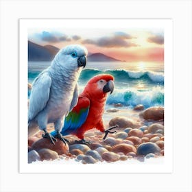 Parrots On The Beach Art Print