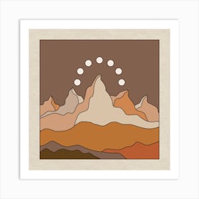 Moonphase Over Peaks Square Art Print