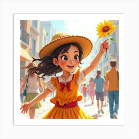 Spanish Girl In A Joyful Parade, Watercolor With Festive Brightness 1 Art Print