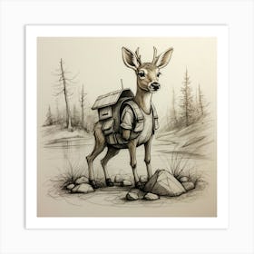 Deer With Backpack 1 Art Print