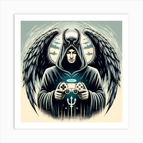 Demon With Video Game Controller Art Print