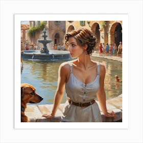 Girl And Her Dog Art Print