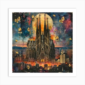 Sagrada Familia, retro collage Art Print