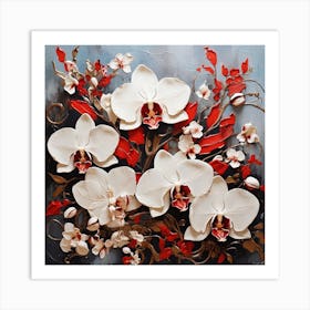 Pattern with White and red Orchid flowers Art Print