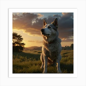 Photo Of Ultra Realistic Dog, Dramatic Light, Pale Sunrise, Cinematic Lighting, Battered, Low Angle Art Print