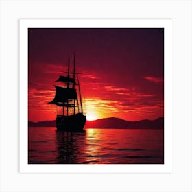 Sailboat At Sunset 19 Art Print