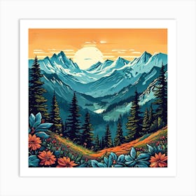 Mountain Landscape Painting, Hike The Globe A Nature Inspired ,Showcasing Mountain Ranges Hiking Trails And National 3 Art Print