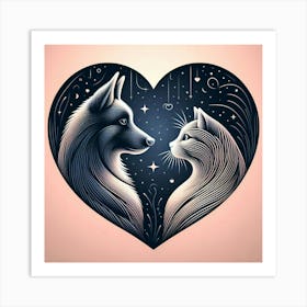 Wolf And Cat In The Heart Art Print