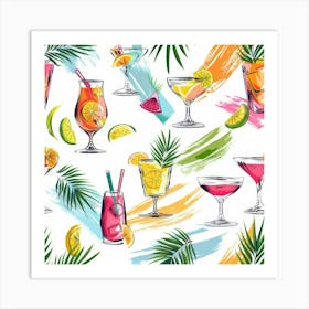 Seamless Pattern With Tropical Drinks 14 Art Print