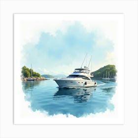 Graceful Yacht Drifting In Watercolor Serene Harbor 1 Art Print