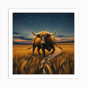 Bull In The Wheat Field 8 Art Print