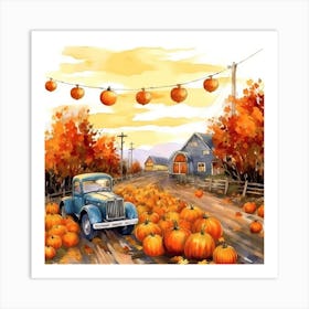 Pumpkins Festival Farmouse Art Print