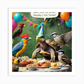 The Birds Looking Shocked And Surprised To See Tortoise At Their Party (3) Art Print