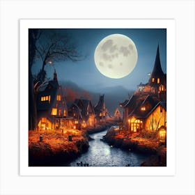 Spooky Village At Night Art Print