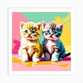 Flat Art Painting Adorable Two Scottish Fold Kittens Art Print