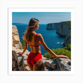 Woman In Red Bikini Art Print