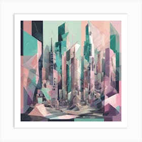 Post Apocalyptic City Pastel Cubism Style Art Print