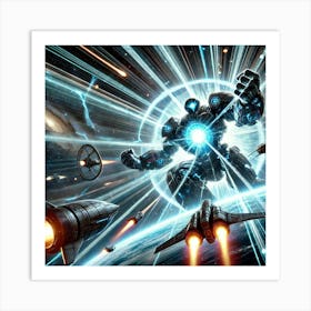 A Sci Fi Action Scene Featuring Orbitron, The Cosm Art Print