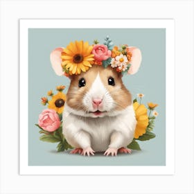 Floral Baby Hamster Nursery Illustration (51) Art Print