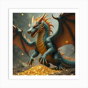 A Fierce Dragon With Iridescent Scales Guarding A Golden Hoard 1 Art Print