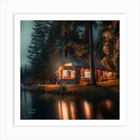 Cabin near the lake. Art Print