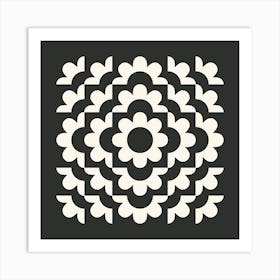 Midcentury Modern Abstract Geometric Flower Pattern Floral in black and beige 3 Art Print