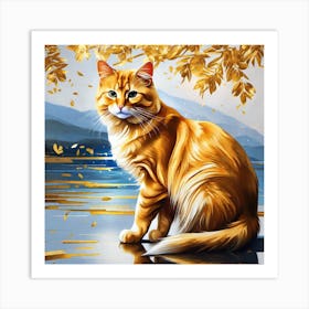 Cat On The Lake Art Print