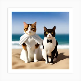 Cats beach wedding Art Print