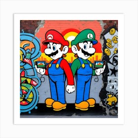 Eye Catching Street Art In Banksy S Style Featuring Mario And Luigi With Creative Use Of Stencils, Graffiti, And Cartoony Elements 3 Art Print